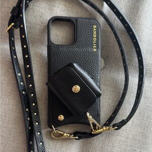 Bandolier Nicole Black iPhone 12 Pro Case + Air Pod Pro Case with Gold Accents